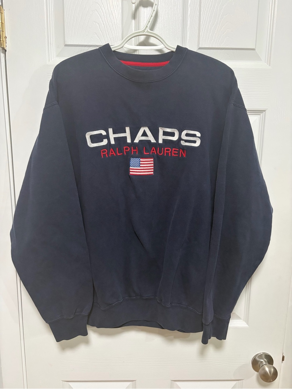 Ralph Lauren CHAPS Navy Crewneck Sweatshirt with Flag Detail